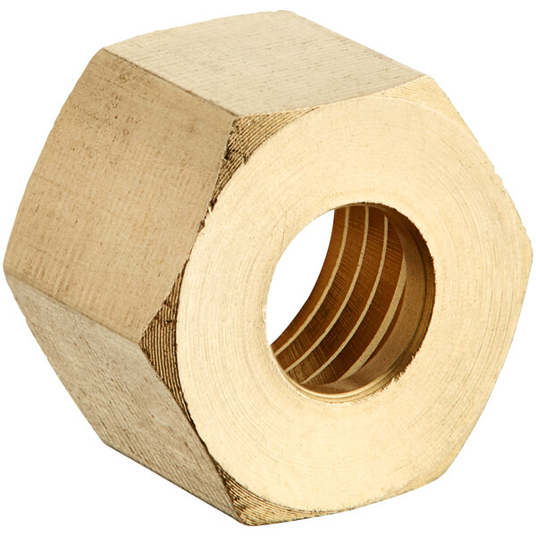 A brass 1/4" compression nut with a hole in it.