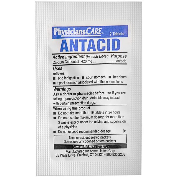 A box of PhysiciansCare antacid tablets.