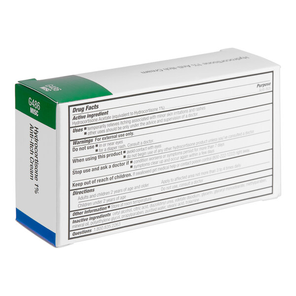 A white First Aid Only box of First Aid Only Hydrocortisone 1% Anti-Itch Cream packets with black and green text.
