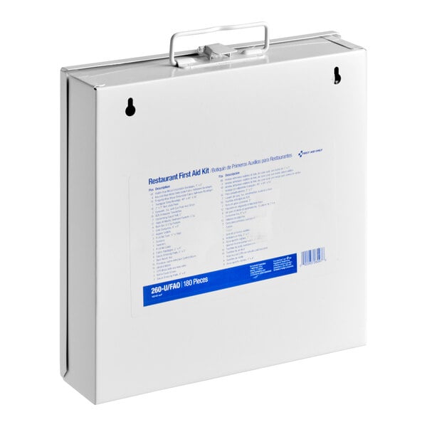 A metal restaurant first aid kit designed for up to 75 people.