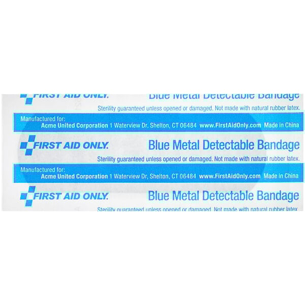 A box of blue PhysiciansCare adhesive strip bandages.