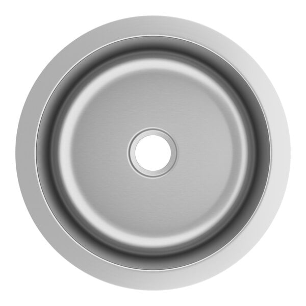 A white 20-gauge stainless steel Regency sink with a round hole in the middle.