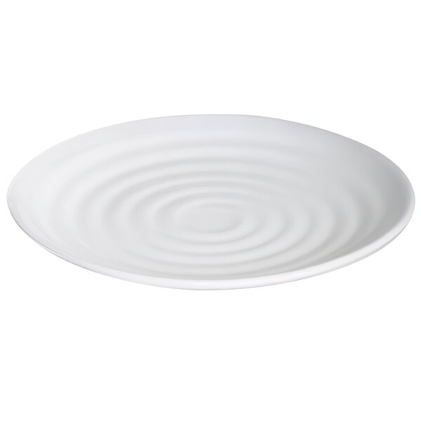A white plate with a spiral pattern.