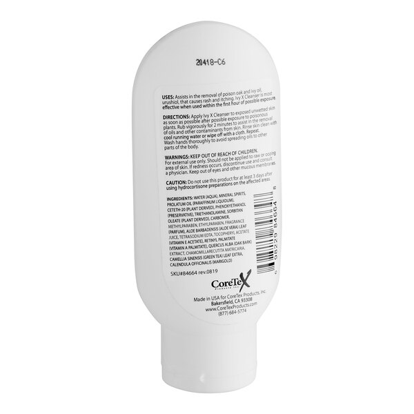 A white bottle of IvyX Post-Contact Skin Cleanser with black text.