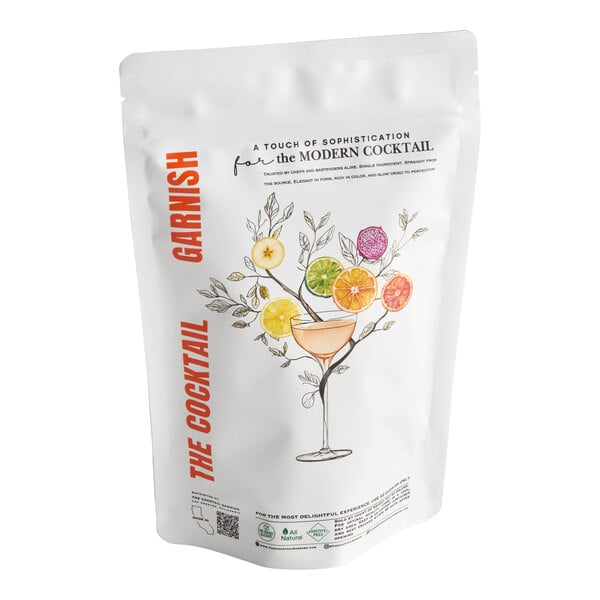 A resealable pouch of The Cocktail Garnish dried pineapple half slices.