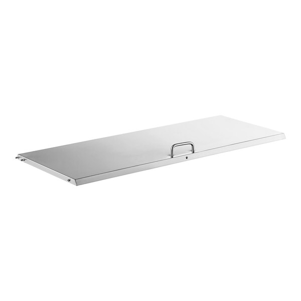 An Avantco stainless steel rectangular lid with a metal handle.