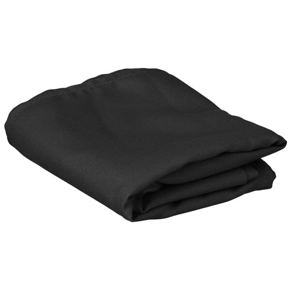 A folded black cloth table cover.