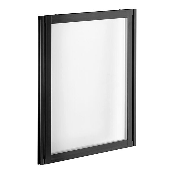 A black rectangular object with a white background: Avantco right hinged glass door for refrigeration equipment.
