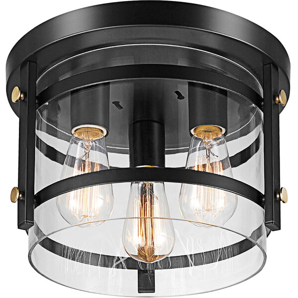 A dark bronze ceiling light with clear glass.