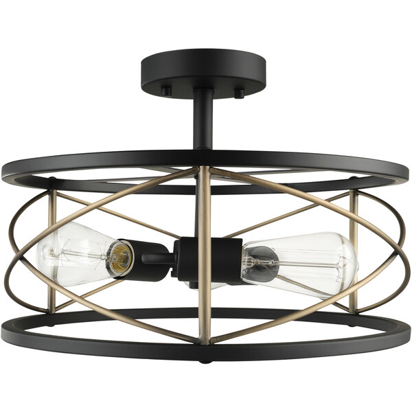 A Globe black and brass semi-flush mount light.