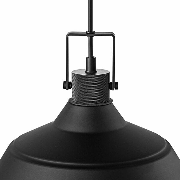 A Globe matte black pendant light with a metal shade.