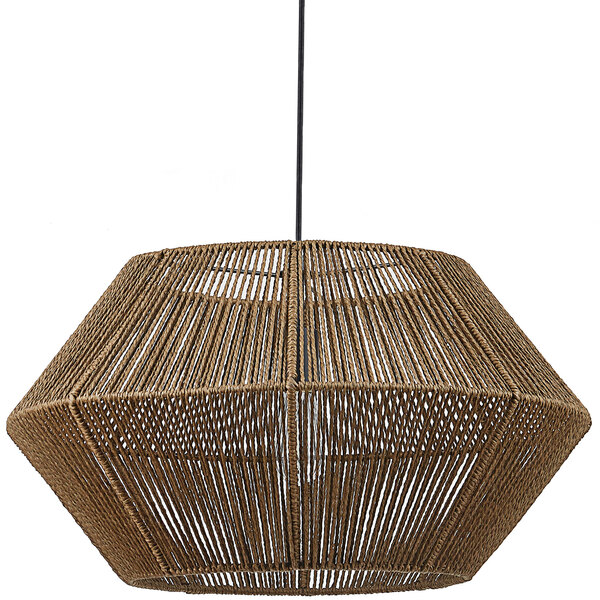 A Globe pendant light with a twine shade.