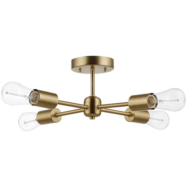 A Globe Refined Matte Brass Flush Mount Light fixture with three bulbs.