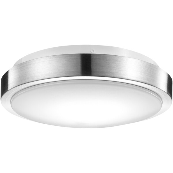 A Globe Modern Brushed Nickel Flush Mount WiFi Smart Light with a silver rim and white finish.