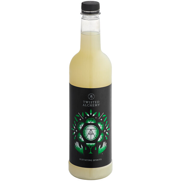 A Twisted Alchemy Cold-Pressed Lime Sour Craft Mixer bottle with a black label.