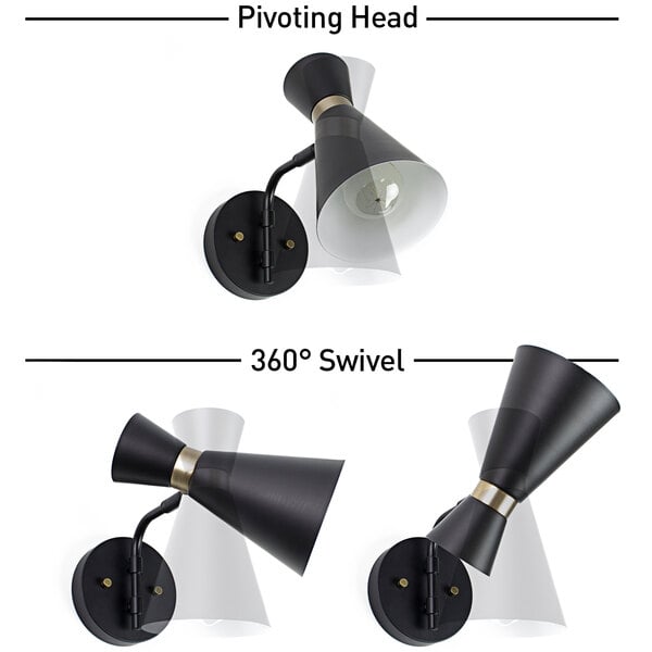 A Globe black and gold wall sconce for restaurant lighting.