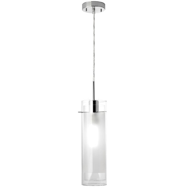 A Globe Classic polished chrome pendant light with clear glass tube.