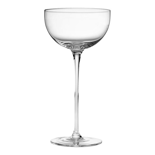 A clear Flavour Blaster wine glass with a long stem.