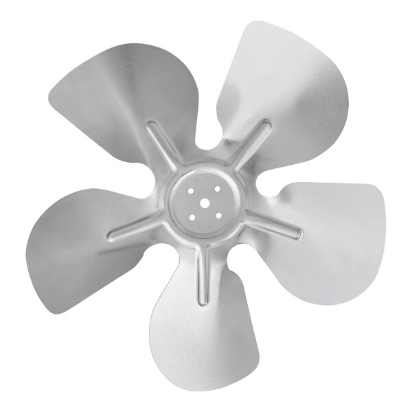 A close-up of a silver circular fan blade.