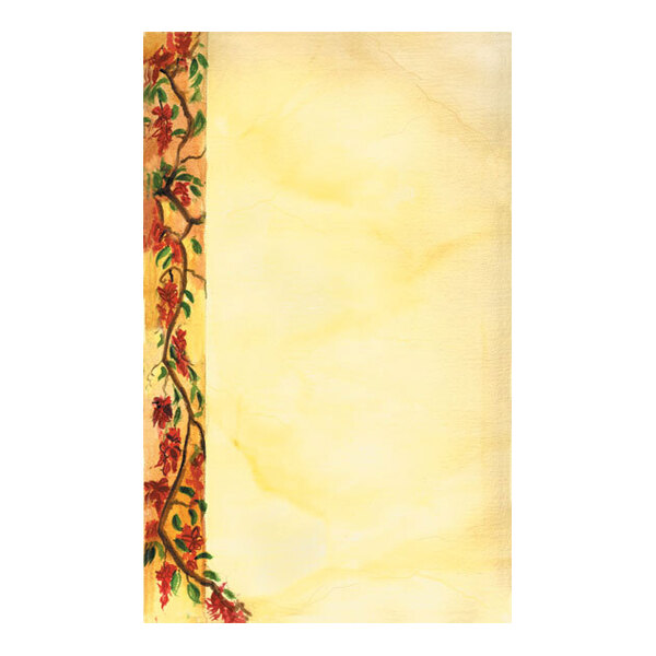 A sheet of paper with a yellowish background and a decorative floral border along the left edge.