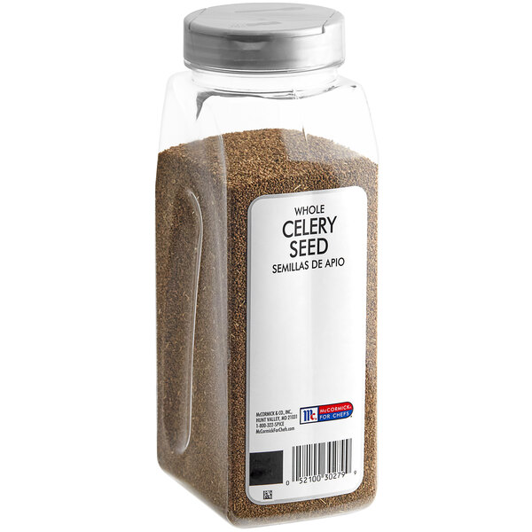 A container of McCormick Culinary Whole Celery Seed.