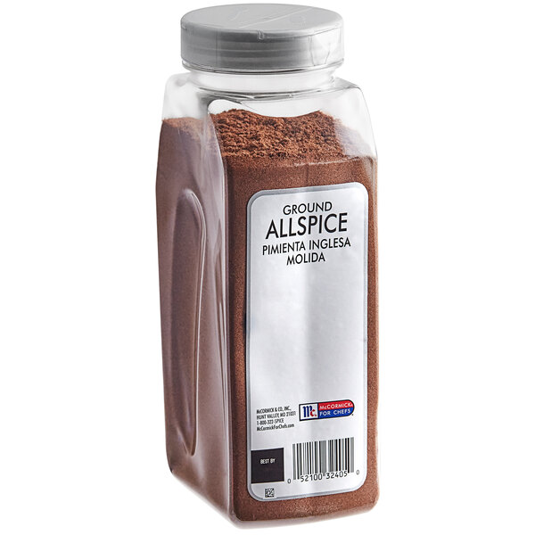 A container of McCormick Culinary Ground Allspice powder.