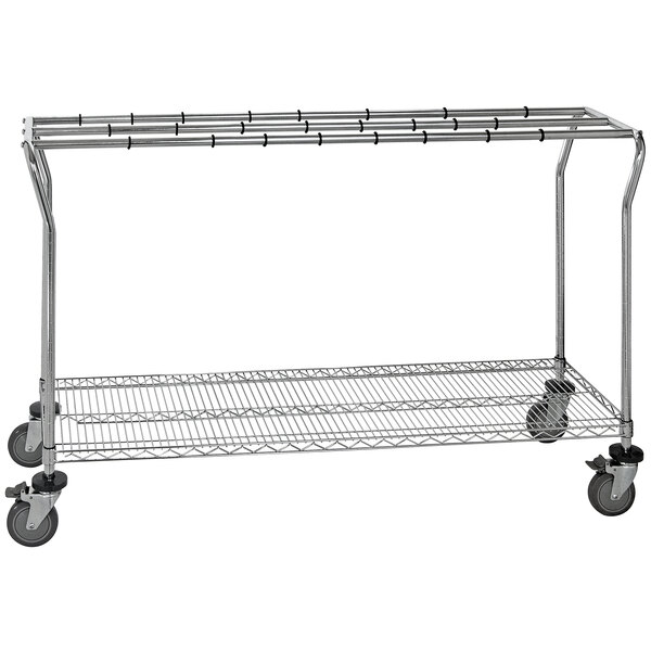 A Quantum chrome steel mobile sterile wrap cart with shelves and wheels.