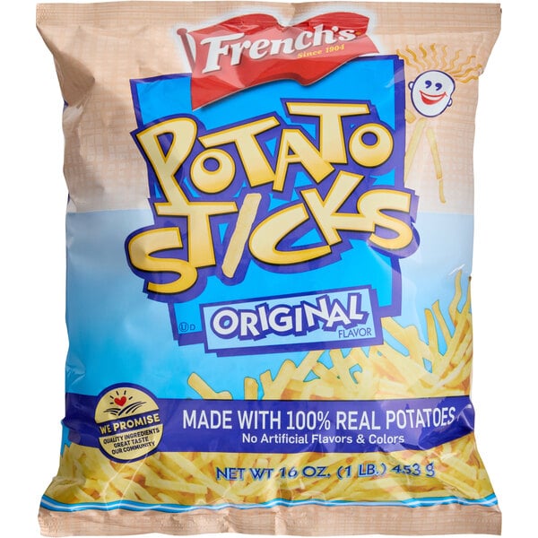 A bag of French's Potato Sticks on a white background.