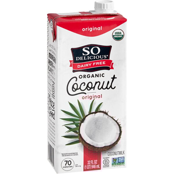 A white carton of So Delicious Organic Coconut Milk.