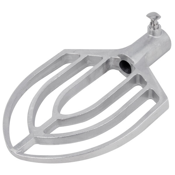 A silver Hobart Legacy aluminum flat beater with a handle.