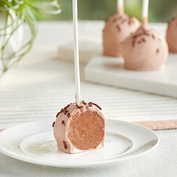 A plate of Chalet Desserts espresso cake pops.