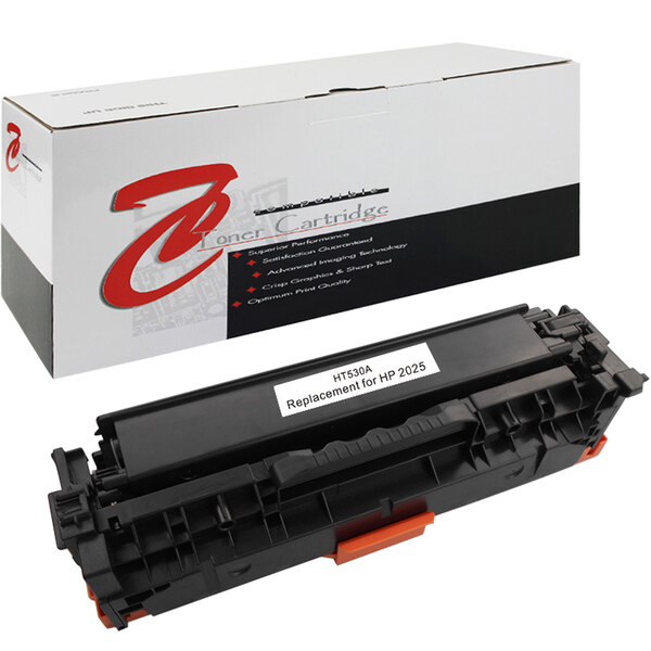 A Point Plus black toner cartridge replacement for HP CC530A in white packaging with a red logo.