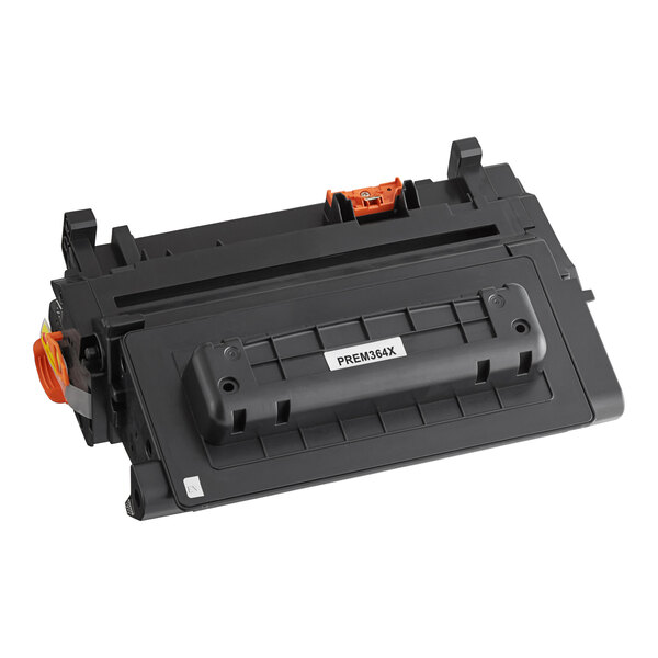 A Point Plus black remanufactured printer toner cartridge for HP printers with a white label.