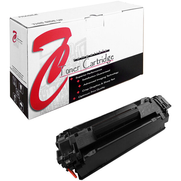 A white and black box with red and black text reading "Point Plus Black Remanufactured Toner Cartridge for HP CE285A"