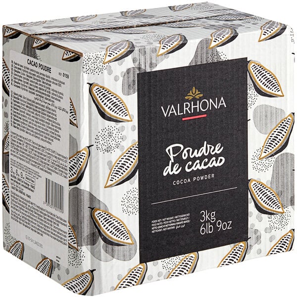A white box of Valrhona Dutched Cocoa Powder with a label.