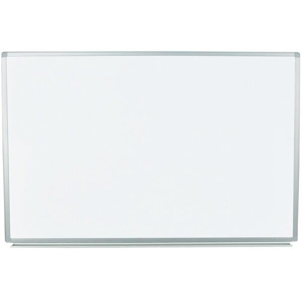 A white board with a metal frame on a white background.