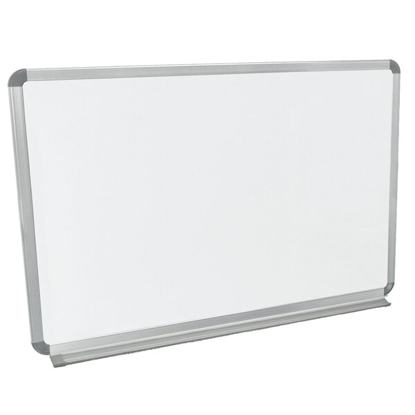 A white board with a silver frame.