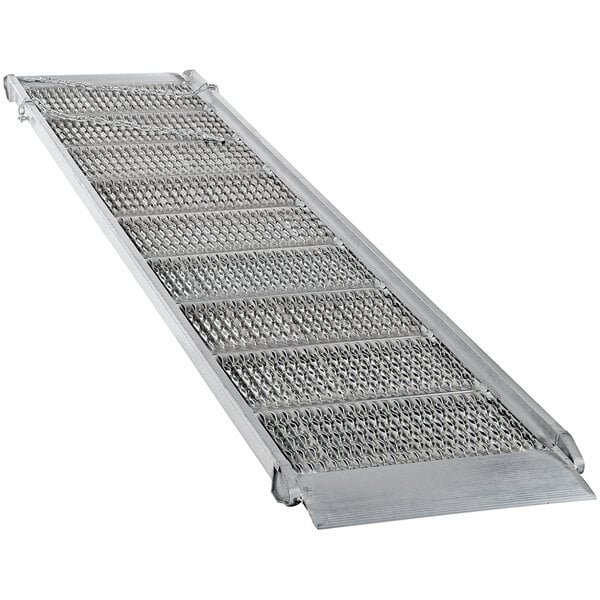 An aluminum walk ramp with grip-strut mesh on top.