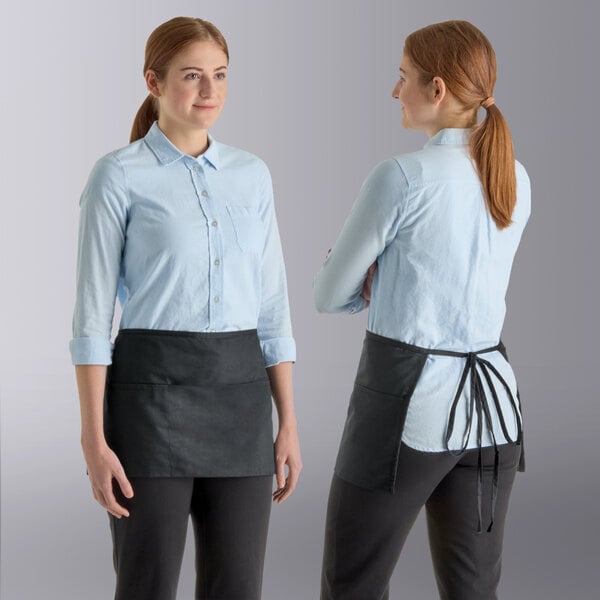 Choice Bulk Black Customizable Poly-Cotton Standard Waist Apron with 3 Pockets - 200/Case