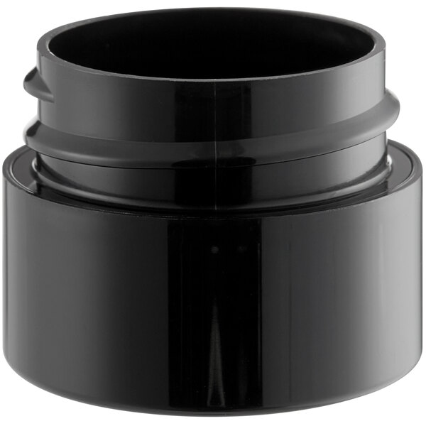 A black plastic container with a round cap.