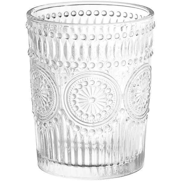 An Acopa Esme clear glass with a pattern on it.