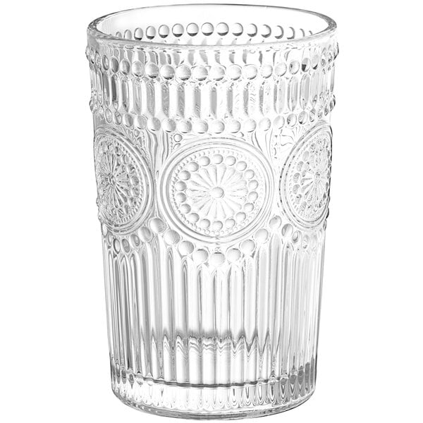 An Acopa Esme highball glass with a pattern on it.