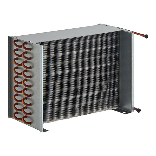 A metal box with a metal frame containing a copper Avantco condenser coil.