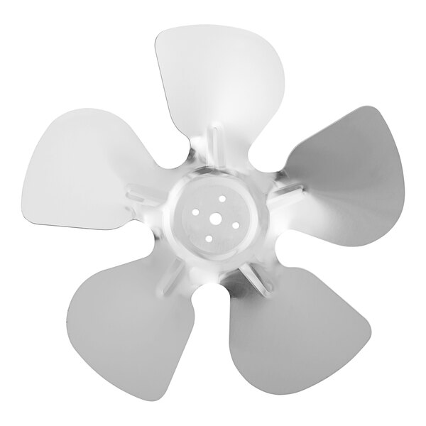 A silver fan blade with a circular shape.
