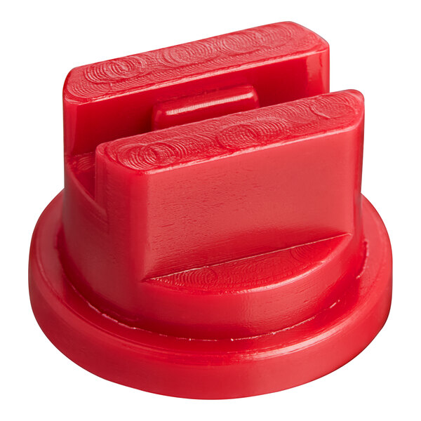 A red plastic knob on a white background.