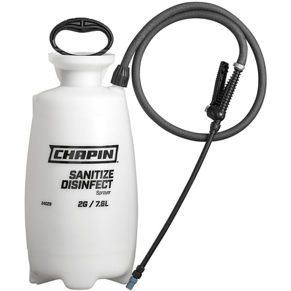 A white Chapin 2 gallon sprayer with black text.