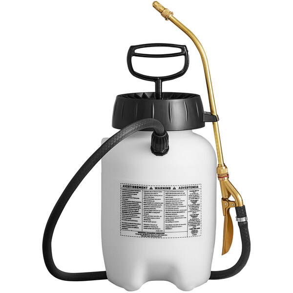 A white Chapin sprayer with a black handle and hose.