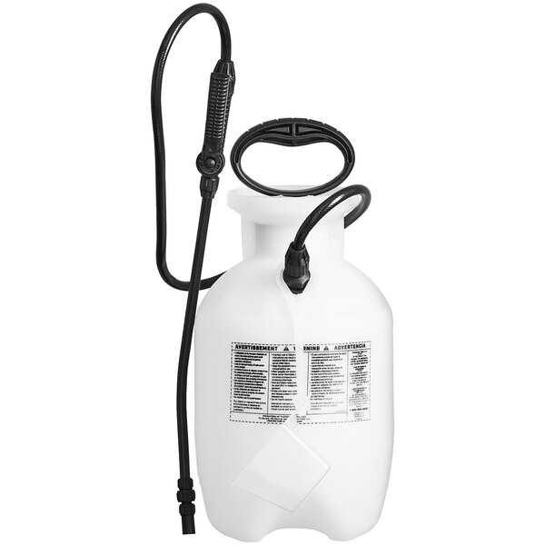 A white plastic Chapin sprayer with a black hose.