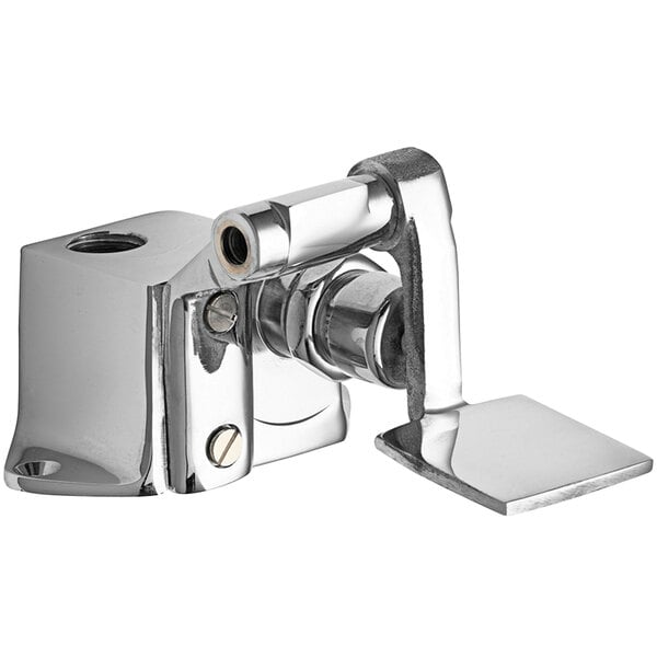 A Chicago Faucets foot-operated remote valve with a short metal pedal.