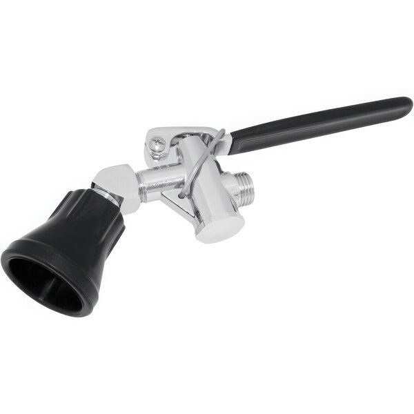 A Chicago Faucets pre-rinse spray valve with a black and silver nozzle handle.